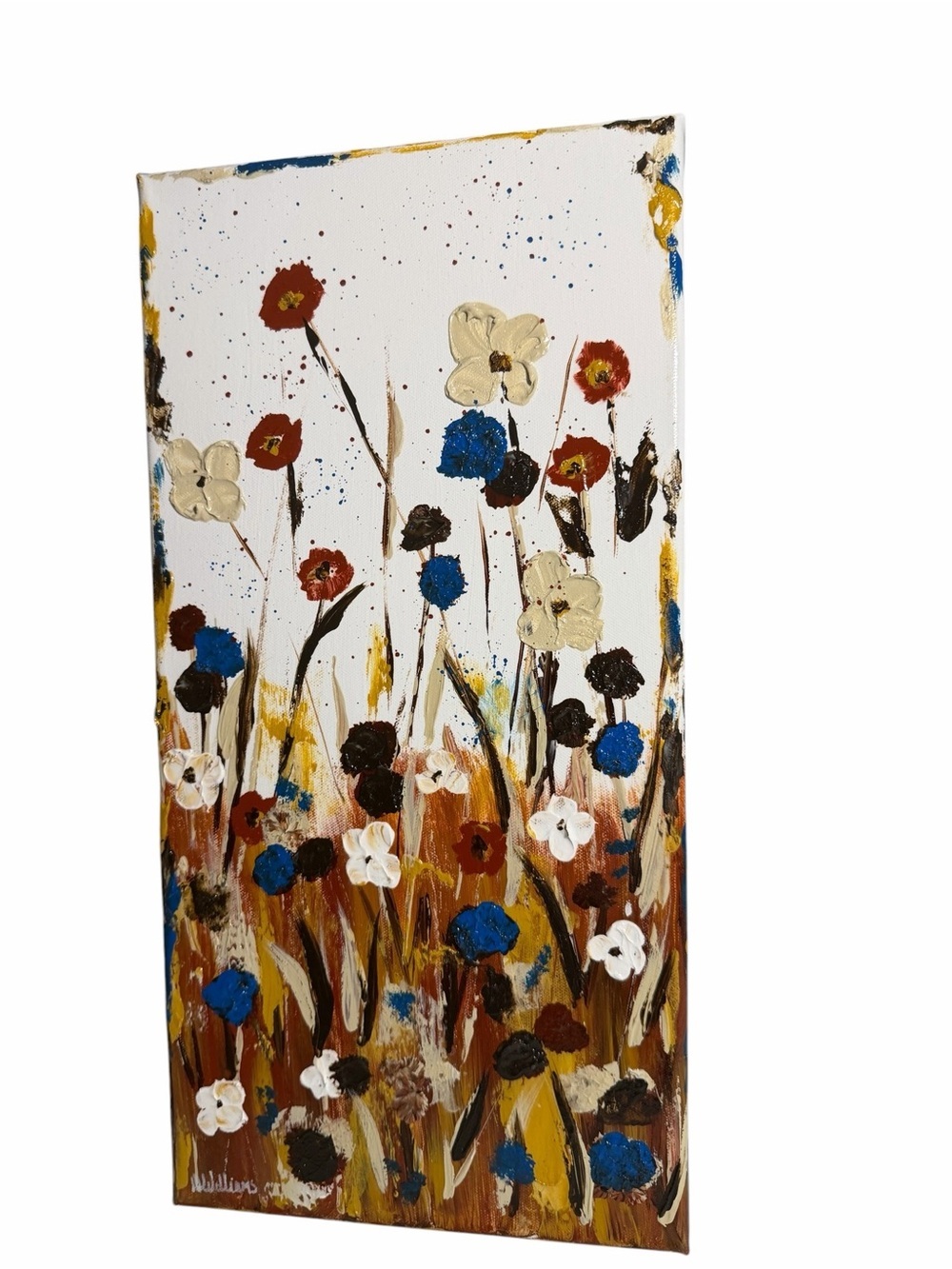 Original Artwork Field of Wildflowers Abstract Blooms Impressionism 10 x 20”